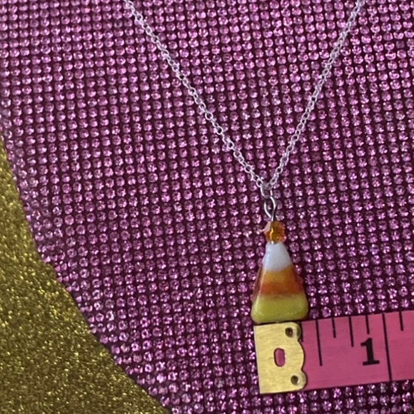 Candy Corn Sterling Silver Necklace Bedazzled Bead Y2K Jewelry Spooky Halloween - Picture 7 of 14